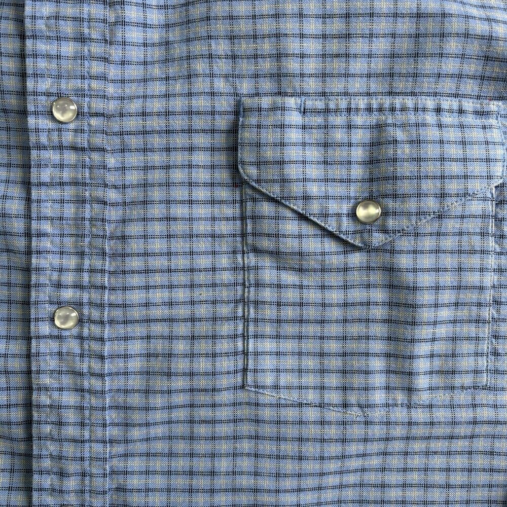 Ely Cattleman Blue Plaid Western Shirt Men's Size 18.5-35 T Pearl Snaps Vintage - Picture 6 of 10